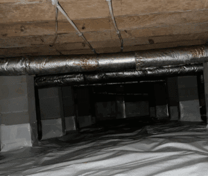 Basement crawl space with piping