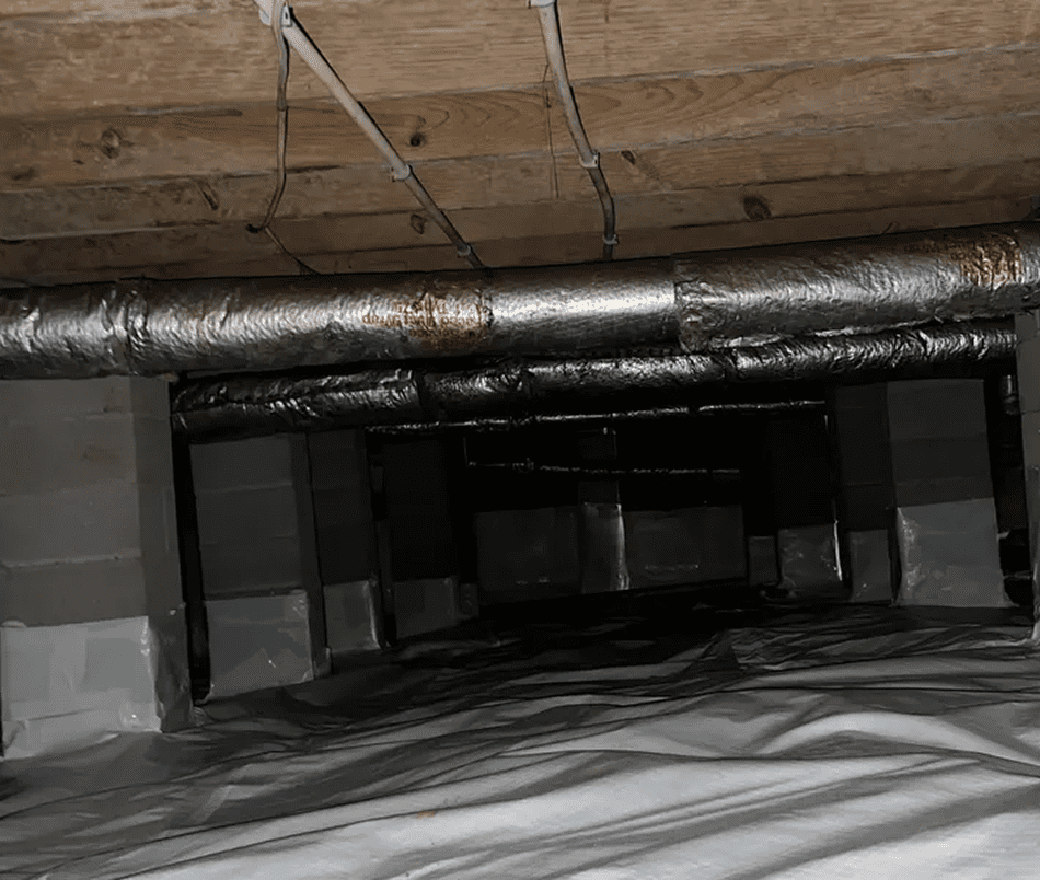 Basement crawl space with piping