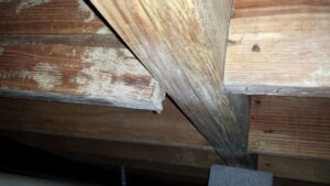 Wooden beams with visible wear and tear.